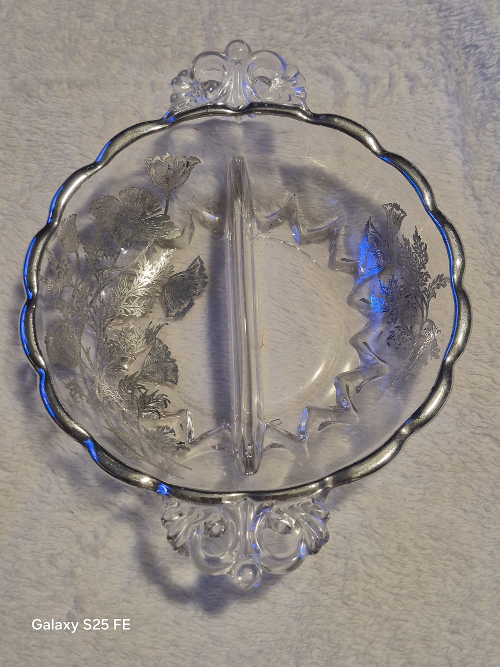 Vintage Silver City "Flanders" Divided Glass Dish with Sterling Silver Overlay